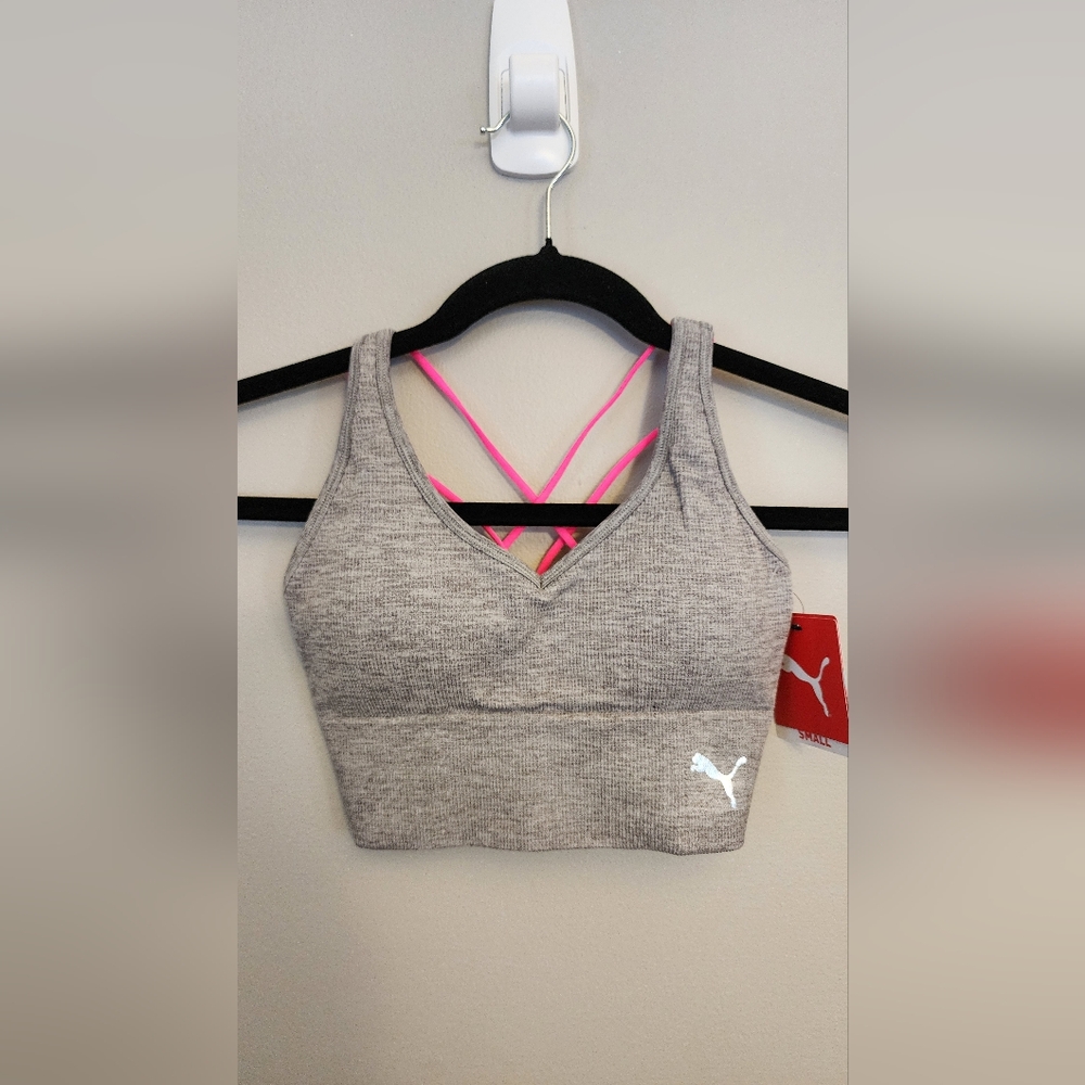 Puma Gray Sports Bra with Pink Straps